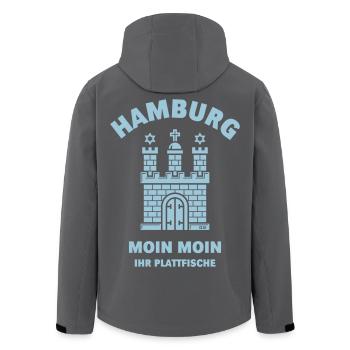 Hamburg – Moin Moin Ihr Plattfische Plattdeutsch S - Recycelte Männer Softshell-Jacke von Stanley/Stella - Schwarz - Hinten - AI Model Male 185 light (185cm)
