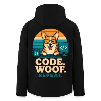 Code Woof Programmeur Répétition Corgi - Veste softshell homme en polyester recyclé Stanley/Stella - noir - Dos - AI Model Male 185 light (185cm)