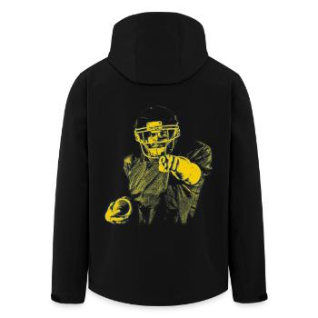 Yellow Blue Football Star Index Finger - Men’s Recycled Softshell Jacket by Stanley/Stella - black - Back - AI Model Male 185 light (185cm)