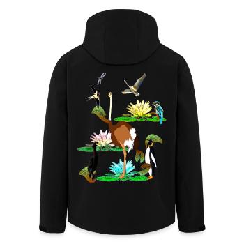 die bunte Welt der Vögel Seerosen Libelle - Recycelte Männer Softshell-Jacke von Stanley/Stella - Schwarz - Hinten - AI Model Male 185 light (185cm)