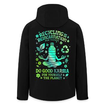 Recycling ist die Reinkarnation der Dinge - Recycelte Männer Softshell-Jacke von Stanley/Stella - Schwarz - Hinten - AI Model Male 185 light (185cm)