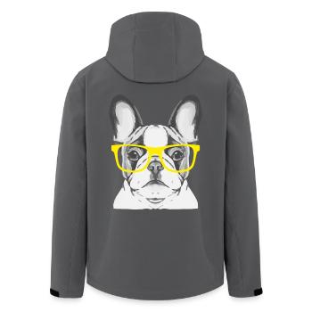 French Bulldog Yellow Glasses - Men’s Recycled Softshell Jacket by Stanley/Stella - black - Back - AI Model Male 185 light (185cm)