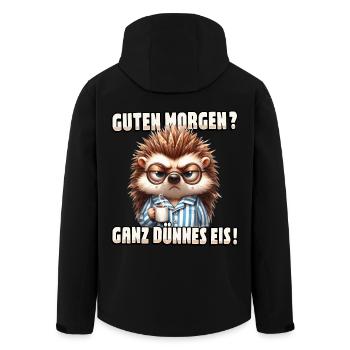 Guten Morgen? Ganz dünnes Eis - Igel mit Kaffee - Recycelte Männer Softshell-Jacke von Stanley/Stella - Schwarz - Hinten - AI Model Male 185 light (185cm)