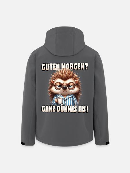 Guten Morgen? Ganz dünnes Eis - Igel mit Kaffee - Recycelte Männer Softshell-Jacke von Stanley/Stella - Schwarz