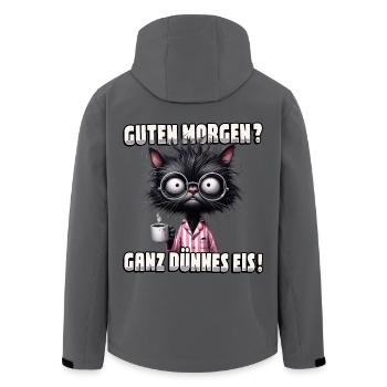 Guten Morgen? Ganz dünnes Eis - Katze mit Kaffee - Recycelte Männer Softshell-Jacke von Stanley/Stella - Schwarz - Hinten - AI Model Male 185 light (185cm)