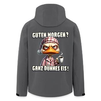 Guten Morgen? Ganz dünnes Eis - Ente mit Kaffee - Recycelte Männer Softshell-Jacke von Stanley/Stella - Schwarz - Hinten - AI Model Male 185 light (185cm)