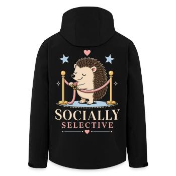 Socially selective hedgehog with humor - Men’s Recycled Softshell Jacket by Stanley/Stella - black - Back - AI Model Male 185 light (185cm)
