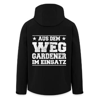 Aus dem Weg Gardener im Einsatz Design - Recycelte Männer Softshell-Jacke von Stanley/Stella - Schwarz - Hinten - AI Model Male 185 light (185cm)