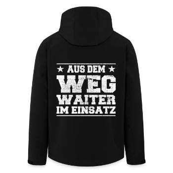Aus dem Weg Waiter im Einsatz Design - Recycelte Männer Softshell-Jacke von Stanley/Stella - Schwarz - Hinten - AI Model Male 185 light (185cm)