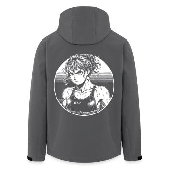 Conception de nageuse de bande dessinée - Swim Girl Design - Veste softshell homme en polyester recyclé Stanley/Stella - charbon - Dos - AI Model Male 185 light (185cm)