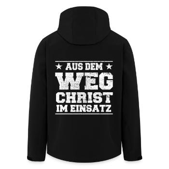 Aus dem Weg Christ im Einsatz Design - Recycelte Männer Softshell-Jacke von Stanley/Stella - Schwarz - Hinten - AI Model Male 185 light (185cm)