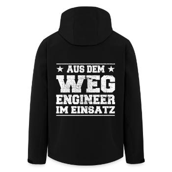 Aus dem Weg Engineer im Einsatz Design - Recycelte Männer Softshell-Jacke von Stanley/Stella - Schwarz - Hinten - AI Model Male 185 light (185cm)