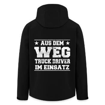 Aus dem Weg Truckdriver im Einsatz Design - Recycelte Männer Softshell-Jacke von Stanley/Stella - Schwarz - Hinten - AI Model Male 185 light (185cm)