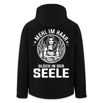 Mehl im Haar, Glück in der Seele - Backen Design - Recycelte Männer Softshell-Jacke von Stanley/Stella - Schwarz - Hinten - AI Model Male 185 light (185cm)
