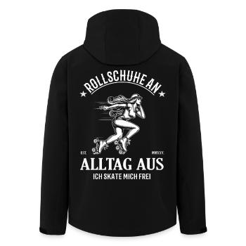 Rollschuhe an – Alltag raus – Ich skate mich frei - Recycelte Männer Softshell-Jacke von Stanley/Stella - Schwarz - Hinten - AI Model Male 185 light (185cm)