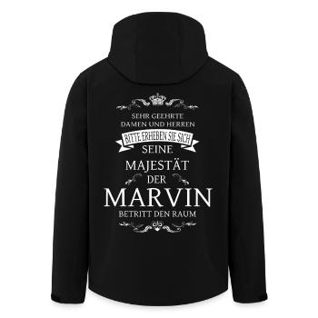 His Majesty the Marvin enters the room - Men’s Recycled Softshell Jacket by Stanley/Stella - black - Back - AI Model Male 185 light (185cm)