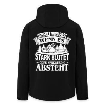 HOLZ SÄGE KETTENSÄGE GESCHENK WALD FÖRSTER BERUF - Recycelte Männer Softshell-Jacke von Stanley/Stella - Schwarz - Hinten - AI Model Male 185 light (185cm)