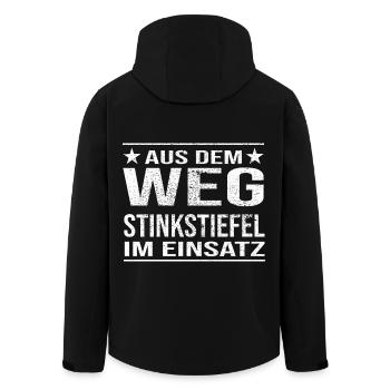 Aus dem Weg Stinkstiefel im Einsatz Design - Recycelte Männer Softshell-Jacke von Stanley/Stella - Schwarz - Hinten - AI Model Male 185 light (185cm)