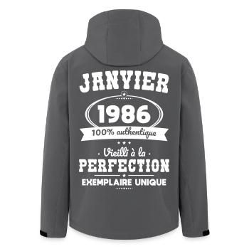 Anniversaire 40 ans - Janvier 1986 Perfection - Veste softshell homme en polyester recyclé Stanley/Stella - noir - Dos - AI Model Male 185 light (185cm)