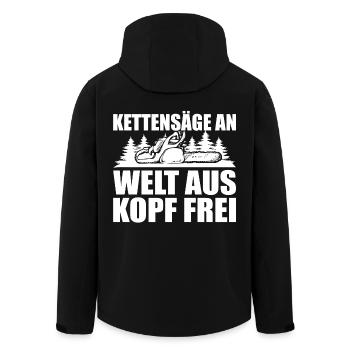 HOLZ SÄGE KETTENSÄGE GESCHENK WALD FÖRSTER BERUF - Recycelte Männer Softshell-Jacke von Stanley/Stella - Schwarz - Hinten - AI Model Male 185 light (185cm)