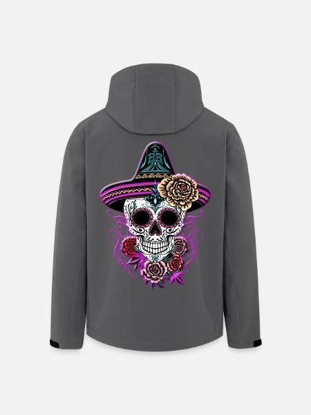 Sugar Skull Halloween Roses Sombrero - Men’s Recycled Softshell Jacket by Stanley/Stella - black