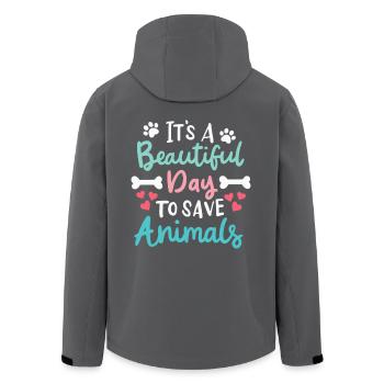 It's A Beautiful Day To Save Animals Animal Welfare - Men’s Recycled Softshell Jacket by Stanley/Stella - anthracite - Back - AI Model Male 185 light (185cm)