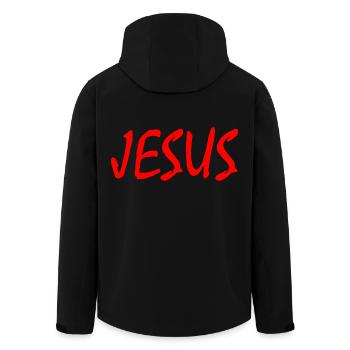 Jesus - Recycelte Männer Softshell-Jacke von Stanley/Stella - Schwarz - Hinten - AI Model Male 185 light (185cm)