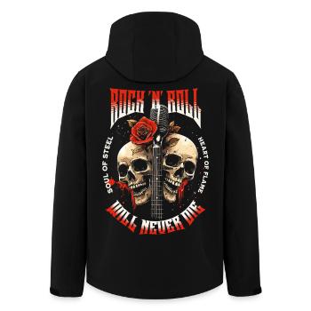 Rock N Roll Totenkopf E-Gitarre Rose Musik Rocker - Recycelte Männer Softshell-Jacke von Stanley/Stella - Schwarz - Hinten - AI Model Male 185 light (185cm)