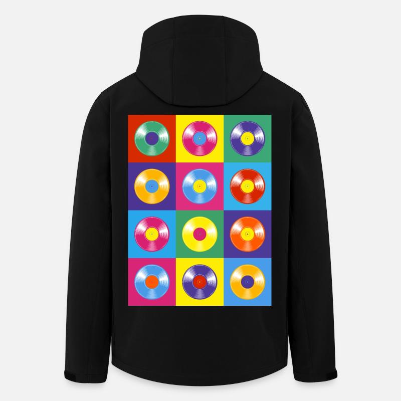 Disque vinyle vibrant Pop Art Collage - Veste softshell homme en polyester recyclé Stanley/Stella - noir