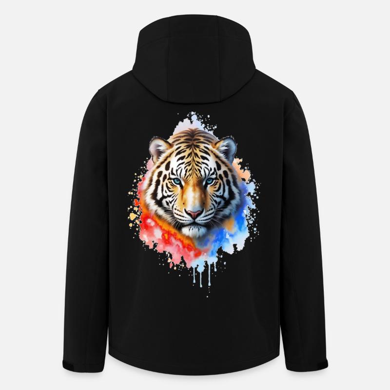 Wasserfarbener Tigerporträt - Recycelte Männer Softshell-Jacke von Stanley/Stella - Schwarz