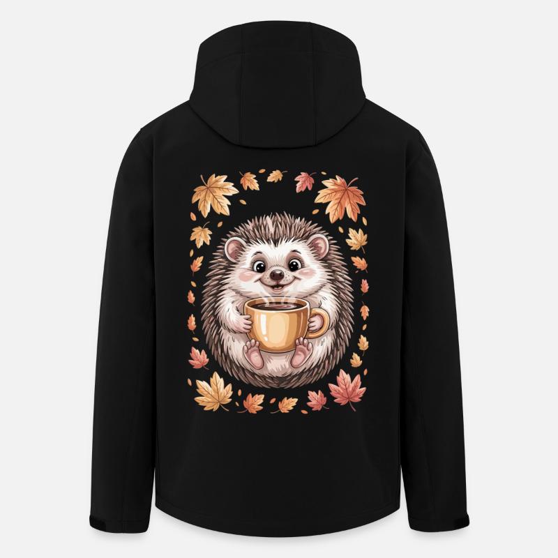 Autumnal hedgehog with coffee mug - Men’s Recycled Softshell Jacket by Stanley/Stella - black