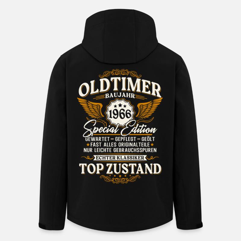Veteranbil 1966 60-års fødselsdagsgave - Stanley/Stella herre softshelljakke i genanvendt polyester - sort