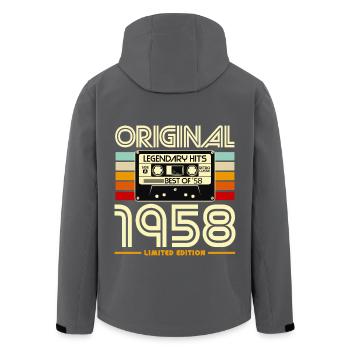 Originale Vintage-Kassette von 1958 - Recycelte Männer Softshell-Jacke von Stanley/Stella - Anthrazit - Hinten - AI Model Male 185 light (185cm)