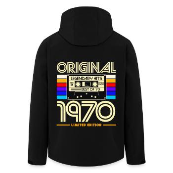 Original 1970's Cassette Retro Edition - Men’s Recycled Softshell Jacket by Stanley/Stella - black - Back - AI Model Male 185 light (185cm)