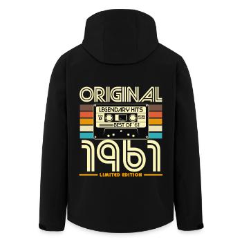 Original 1961 Cassette Retro Edition - Men’s Recycled Softshell Jacket by Stanley/Stella - black - Back - AI Model Male 185 light (185cm)