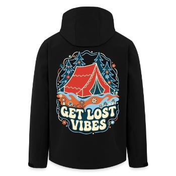Get Lost Vibes Retro Camping - Recycelte Männer Softshell-Jacke von Stanley/Stella - Schwarz - Hinten - AI Model Male 185 light (185cm)