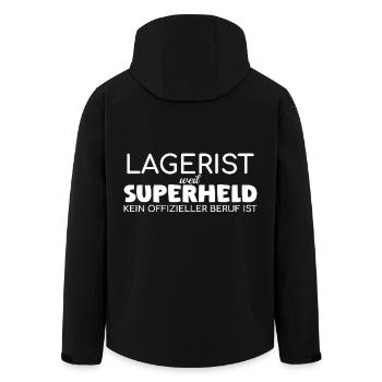 Lagerist Superheld - Recycelte Männer Softshell-Jacke von Stanley/Stella - Schwarz - Hinten - AI Model Male 185 light (185cm)