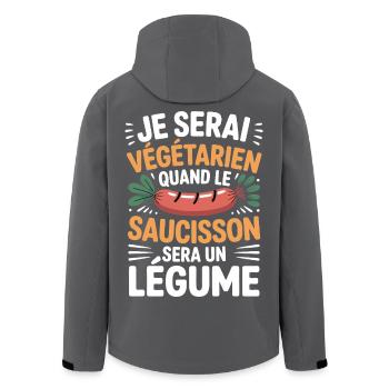 Humour Sausage – Never Vegetarian - Men’s Recycled Softshell Jacket by Stanley/Stella - anthracite - Back - AI Model Male 185 light (185cm)