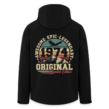 Original 1974 Vintage Birthday Gift Retro - Men’s Recycled Softshell Jacket by Stanley/Stella - black - Back - AI Model Male 185 light (185cm)