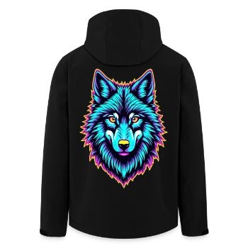 Neon Wolfskopf – Psychedelisch leuchtendes Tierdesign - Recycelte Männer Softshell-Jacke von Stanley/Stella - Schwarz - Hinten - AI Model Male 185 light (185cm)