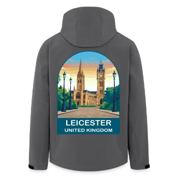 Leicester Skyline UK Travel Poster Design - Men’s Recycled Softshell Jacket by Stanley/Stella - black - Back - AI Model Male 185 light (185cm)