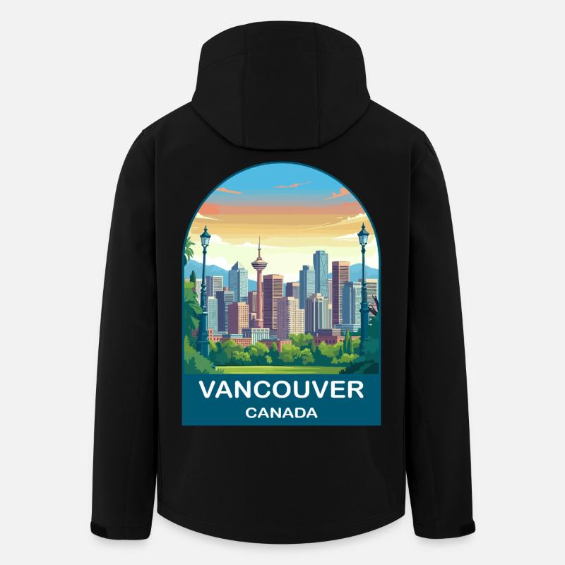 Vancouver Canada Harbour Centre Travel Art - Men’s Recycled Softshell Jacket by Stanley/Stella - black