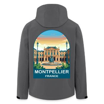 Montpellier France Vintage Travel Poster Design - Men’s Recycled Softshell Jacket by Stanley/Stella - black - Back - AI Model Male 185 light (185cm)