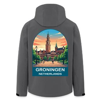 Groningen Niederlande Martinitoren Reiseplakat - Recycelte Männer Softshell-Jacke von Stanley/Stella - Schwarz - Hinten - AI Model Male 185 light (185cm)