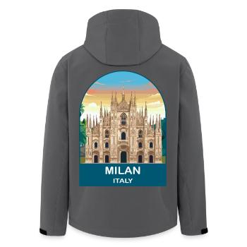 Milan Italien Vintage-Reiseplakat-Kunst - Recycelte Männer Softshell-Jacke von Stanley/Stella - Schwarz - Hinten - AI Model Male 185 light (185cm)