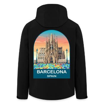 Barcelona Spain Vintage Travel Poster - Men’s Recycled Softshell Jacket by Stanley/Stella - black - Back - AI Model Male 185 light (185cm)