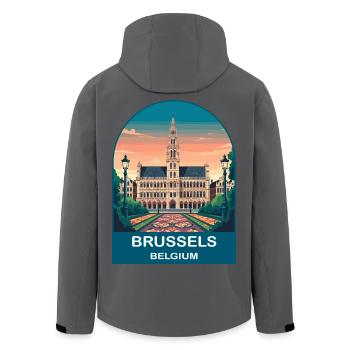 Brussels Belgium Vintage Travel Poster - Men’s Recycled Softshell Jacket by Stanley/Stella - black - Back - AI Model Male 185 light (185cm)