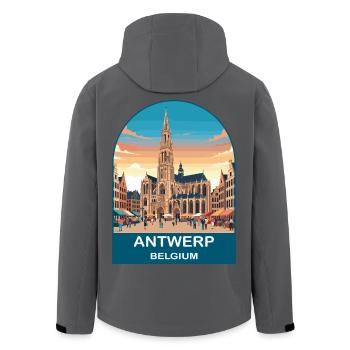 Art d’affiches de voyage vintage à Anvers en Belgique - Veste softshell homme en polyester recyclé Stanley/Stella - noir - Dos - AI Model Male 185 light (185cm)