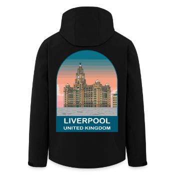 Liverpool UK Vintage-Reiseplakat-Kunst - Recycelte Männer Softshell-Jacke von Stanley/Stella - Schwarz - Hinten - AI Model Male 185 light (185cm)