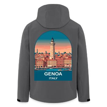 Genua, Italien Vintage-Reiseplakat-Kunst - Recycelte Männer Softshell-Jacke von Stanley/Stella - Schwarz - Hinten - AI Model Male 185 light (185cm)